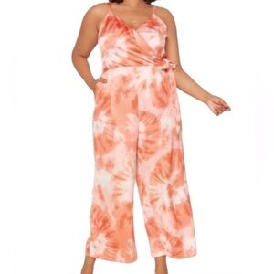 Skies Are Blue Tie-Dye Jumpsuit in Orange and White